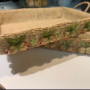 SOLD! Vintage Raffia woven casserole dish serving basket fruit- 2 sizes (RARE)